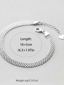 SYMFNY Minimalist Wide Band 925 Sterling Silver Basic Chain Bracelet - Silver - View 4