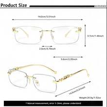 New Neutral Style Rectangular Rimless Engraved Metal Leopard Print Fashion Non-Prescription Glasses, Versatile High-End, Suitable For Daily Wear, Commuting And School Entry - Clear - View 4