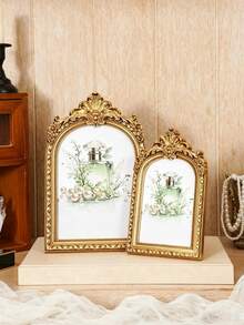 1pc European Style Rectangular Embossed Decorative Photo Frame (Random Frame), Pattern Photo Display Frame, Carved Frame, Rose Frame, Gilded Frame, Resin Frame, Suitable For Home Photo Display And Photography Decor - Multicolor - View 2