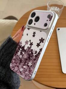 1pc Spray-Painted Metal Phone Case With Small Sheep Skin Texture And Fine Holes, Compatible With Apple 11/12/13/14/15/16/17/18 Pro Max, A10S/A11/A12/A13/A14/A15/A16/A17/A04/A05/A06/A07/A54/A55/A56/A34/A35A/36/S20FE/S21/S21+/S21 Ultra/S22/S23/S24/S25/S25 Plus/S25 Ultra/S26/S26 Pro/S26 Ultra, A54/Honro/ 12C/13C/14C/15C, With Purple Starry Sky And Flower Pattern - Silver White - View 2