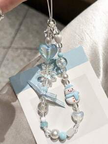 1 Pc Blue Ribbon Bow Snowman Phone Case Hanger String CCD Camera Gumball Book Holder Snowflake Bead String Beaded Chain Wrist Pendant Beaded Chain Camera Hanger Women's Chain - Multicolor - View 4