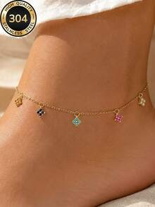 1pc 18K Gold Plated 2026 New Style Women's Simple Elegant Versatile Flower Anklet, Stainless Steel Waterproof Durable, Suitable For Girlfriend, Mother, Daily Life/Summer Beach Party/Vacation/Mother's Day/Valentine's Day Gift - Anklet 2 - View 6