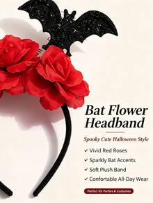 Halloween Glitter Bat Black Rose Funny Cute Headband Ghost Festival Party Decoration Hair Accessory Set - Multicolor - View 4