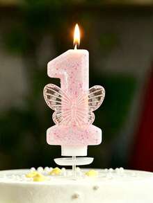 1pc Numeric Birthday Candle, Butterfly Birthday Cake Candle, Pink Glitter Cake Decor, Suitable For Girls And Women Anniversary Celebration - Pink - View 10