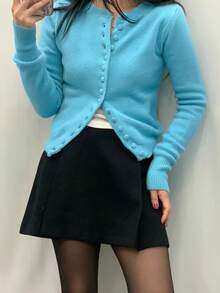 Women's Solid Color Casual Versatile Daily Wear Cardigan - Blue - View 3