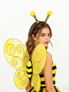 Halloween Multi-Piece Bee Costume Set, Unisex, Gold Sequin, Cute Bee Wings, Bee Headband Combo, Suitable For Holiday Dress-Up, Halloween, Stage Performance - Multicolor - View 7