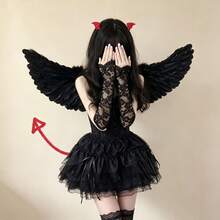 1 Peça Fantasia de Anjo Demônio com Asas - Traje de Penas Falsas Macias Brancas com Tiara em Formato de Coração, Estrutura de Papelão Durável Leve e Ajustável - Adequado para Halloween, Natal, Festa de Casamento, Cosplay, Acessórios de Fantasia - Multicolorido - Visão 1
