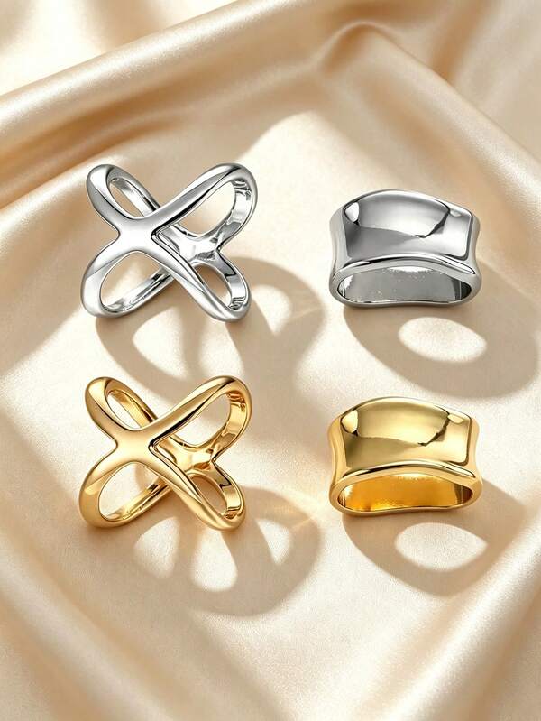4 piezas Anillos para bufanda de metal plateado & dorado, clips geométricos en forma de X para bufanda, hebillas para pañuelo de mujer, accesorios de broche minimalista para chal