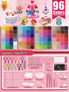96/72/48/24色 Perler 珠子套裝含工具，包含4片正方形底板、收納盒、熨燙紙、掛繩、鑰匙圈、裝飾配件，適合DIY愛好者製作裝飾性DIY拼圖，復活節與情人節理想禮物 - A - 查看 7