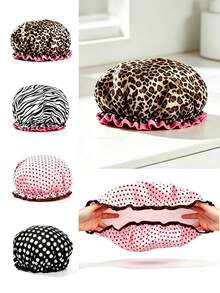 Double Layer Waterproof Shower Cap, Reusable Satin Shower Cap With PEVA Lining, College Essentials, Autumn Daily Hair Care, Halloween Decoration Cute Accessory, Christmas Decoration, Bathing Spa Makeup Cooking Use - Multiple Styles - View 2