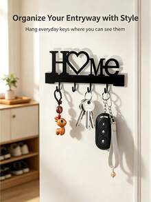 1pc Home Love Shaped Key Holder Wall-Mounted Entryway Organizer With Hooks, Wall-Mounted Storage Rack, Includes Screws, Requires Drilling, Suitable For Home Decor, Living Room Decor And Housewarming Gift - Multicolor - View 2