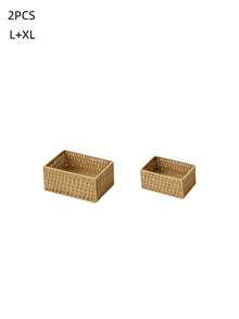 1/3pcs Handmade Woven Rattan Storage Tray Desktop Organizer, Suitable For Cosmetics, Keys, Jewelry, Stationery And Other Small Daily Items, Multi-Functional Stackable, Rustic Natural Woven Rattan Finish, Versatile Fashionable, Suitable For Home Living Room Bedroom Study Office Desktop - Camel - View 14