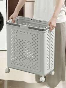 1 قطعة سلة غسيل قابلة للطي مع عجلات - مع مقبض محمول، سعة كبيرة لتخزين الملابس المتسخة، تصميم مجوف قابل للتنفس، توفير المساحة، قوية ومتينة، مناسبة للحمام وغرفة الغسيل وغرفة النوم - مواصفات متعددة - مشاهدة 9