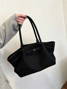 1 Stück einfarbige matte Leder-Schultertasche für Damen, Vintage-Mode, kleine Kapazität, Handtasche mit doppeltem Griffdesign, Magnetverschluss, geeignet für Reisen, Einkaufen, Dates, Damen-Geschenk, geeignet für Teenager-Mädchen, Studenten, Anfänger und Büroangestellte, perfekt für Büro, Campus, Arbeit, Geschäft, Pendeln, Outdoor, Reisen, Ausflüge - Schwarz - Übersicht 2