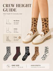 4 Pairs Women's Fashion Leopard Print Mid-Calf Socks, Breathable And Comfortable, Christmas Gift, Random Color, Suitable For Daily Wear And Outings, All Seasons - Multicolor - View 8