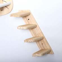 Solid Wood Wall-Mounted Cat Tree Tower, Compact Space-Saving Home Cat Climbing Post And Accessories Set - Apricot - View 4