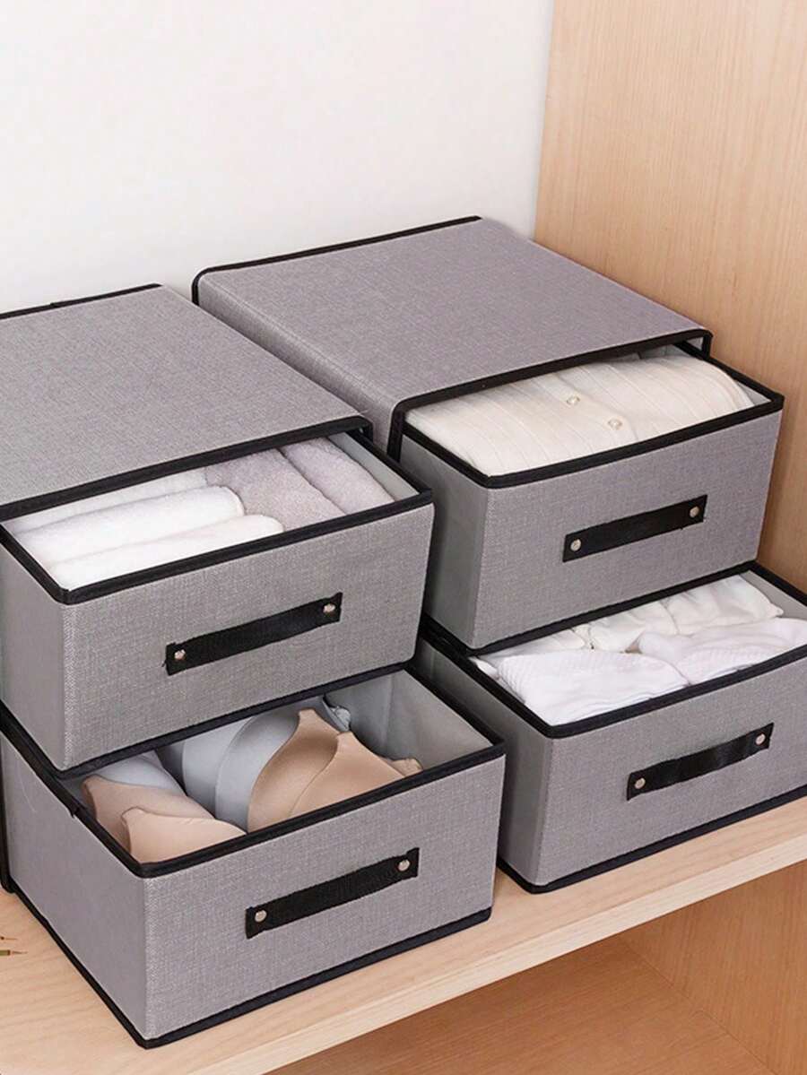 1pc Fabric Double Layer Double Drawer Storage Box, Washable Drawer-Style Underwear & Panties Organizer - Dark Grey - View 1
