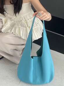 韓系Ins風通勤休閒日常購物慵懶腋下托特包 女款小眾設計大容量腋下肩背包 夏季女包 - 淺藍色 - 查看 5