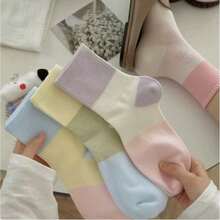 1/3/4/5/10 Pairs Mixed Random Color Spring/Summer Women's Mid-Calf Socks, Colorblock Breathable Mesh Colorful Sports Socks - Multicolor - View 8