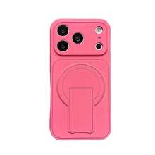 1pc Magnetic Phone Case With Large Window Stand Compatible With Iphone 16/15/14/13/12/11, Shockproof Protective Cover - Hot Pink - View 2