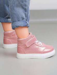 High-Top Sneakers Cute Shiny Surface Hook And Loop Soft Sole Non-Slip Toddler Casual Sports Walking Shoes - Pink - View 9