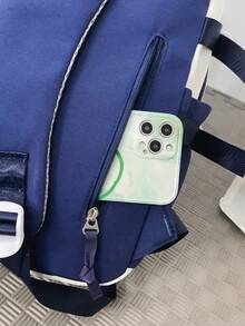 中性款後背包 混色灰軟尼龍字母刺繡日用背包 大容量輕量收納 適合上學、街頭穿搭與日常通勤 - 彩色 - 查看 3