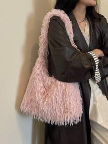 Dedoo 韓式尼龍獨特設計腋下肩背托特包，百搭時尚通勤休閒女款肩背托特包 - 粉色 - 查看 8