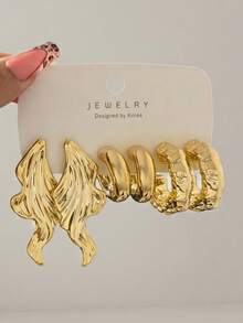 6/18pcs Gold Fashion Elegant Earring Set, Flower, Leaf, Water Drop, C-Shape, Suitable For Women's Daily Wear - Yellow Gold - View 8