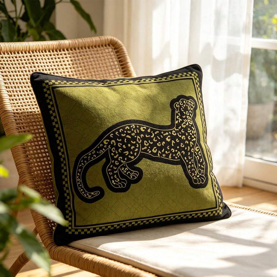 French Country Style Floral Vase Pattern Pillowcase, Sage Green Linen Texture Decorative Sofa And Bedroom Pillowcase, Pillow Insert Not Included - Green - View 1