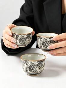 1/2/4/6 buah Cangkir Teh Gaya Cina Baru dengan Motif Pemandangan Tinta, Set Cangkir Tunggal dan Kombinasi Elegan Gaya Nasional untuk Rumah, Kantor, dan Tamu, Cangkir Teh Kung Fu, Cangkir Teh Hitam, Cangkir Pencicip Teh, Cangkir Espresso, Cangkir Air, Cangkir Hadiah - MultiWarna - View 7