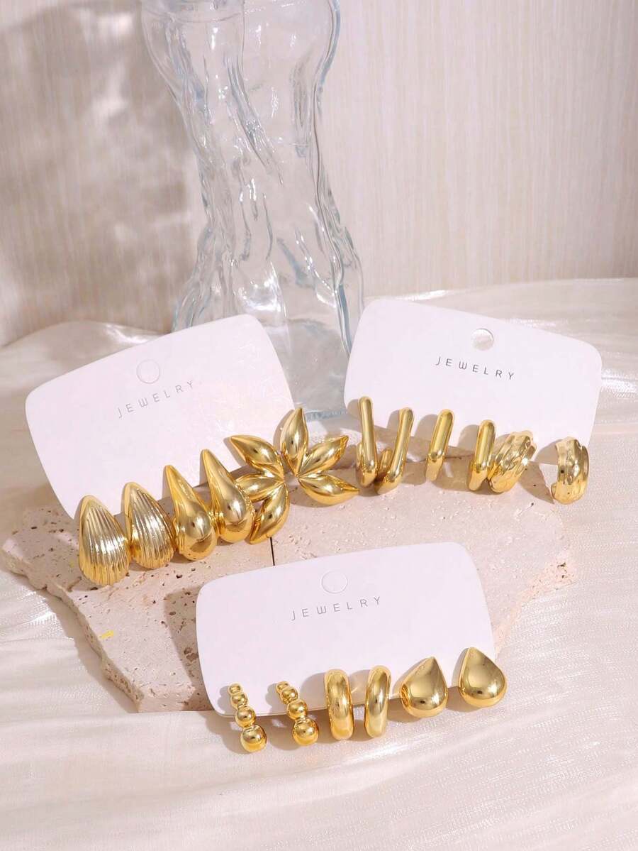 3/9 Pairs Vintage Multi-Element Unique Fashion CCB Earrings, Suitable For Daily Wear All Year Round, Perfect For Self-Wear Or As A Gift For Friends And Family - Gold - View 1