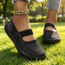 Women's Comfortable Casual Lace-Up Slip-On Flat Shoes, Round Toe Breathable Upper, Lightweight Sole, Fashionable Minimalist Style - Black - View 4