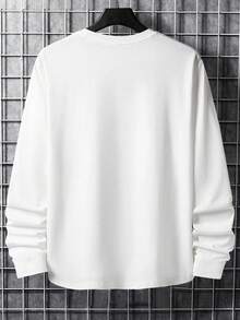 GRDR Men's Fashion Loose Fit Round Neck New Long Sleeve T-Shirt, Autumn/Winter - White - View 2