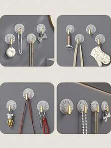 4pcs Elegant Gold-Plated Shell Hooks, Transparent Waterproof - Easy To Install, No Drilling Required, Kitchen And Bathroom Door, Bathroom Hooks, High Load-Bearing Practical Hooks - White - View 8