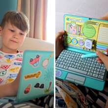 Flip Laptop Shaped Portable Quiet Book DIY Handmade Toy, Kids Travel Simulation Office Game, Car Ride & Airport Waiting Time Killer, Highly Attractive Handmade Decor Gift - Multicolor - View 7