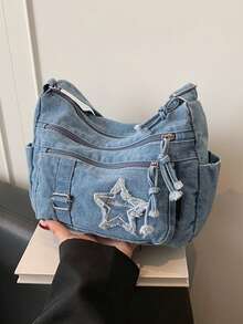 Women's Fashionable Shoulder Bag With Star Embroidery - Multicolor - View 1