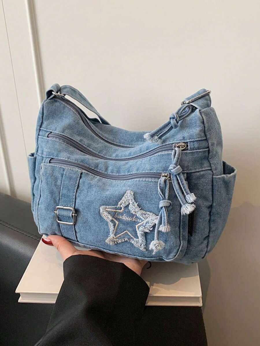 Women's Fashionable Shoulder Bag With Star Embroidery - Multicolor - View 1