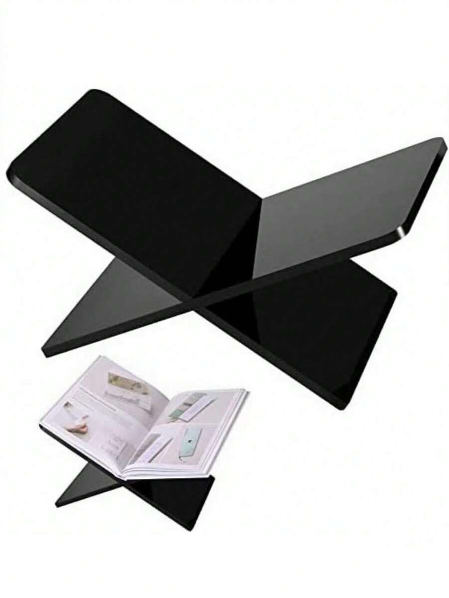 1pc Transparent Black Acrylic X-Shaped Bookshelf Stand - Coffee Table Bookshelf - Kitchen Cookbook Stand - Home And Dining Table Decor, - Clear - View 1