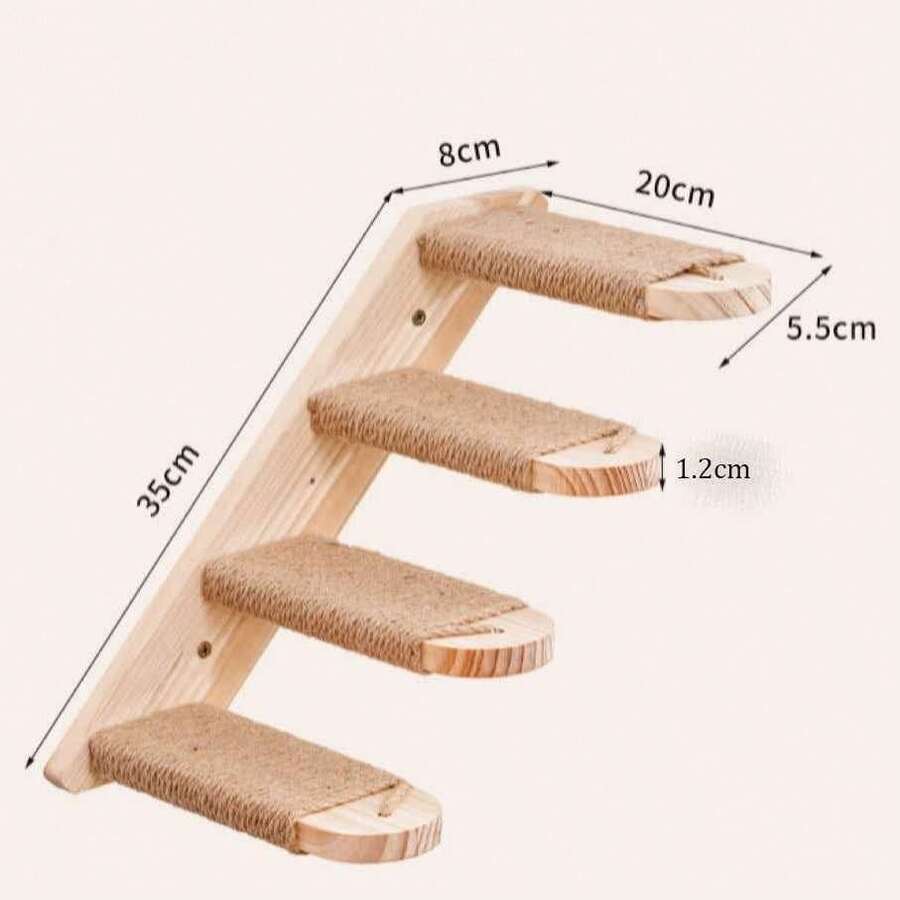 Solid Wood Wall-Mounted Cat Tree Tower, Compact Space-Saving Home Cat Climbing Post And Accessories Set - Apricot - View 1