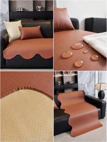 1pc Waterproof Oil-Proof Faux Leather Sofa Cushion Cover, Scalloped Wave Edge Non-Slip Dotted Back Couch Pad, Wipeable Washable Modern Sofa Protector For Living Room, Multi Colors Available - Multicolor - View 8