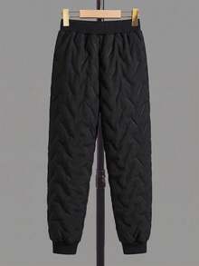 Teen Boys Thermal Lined Thick Pants, Autumn/Winter Fashion Minimalist Casual Warm Sports Joggers - Black - View 5