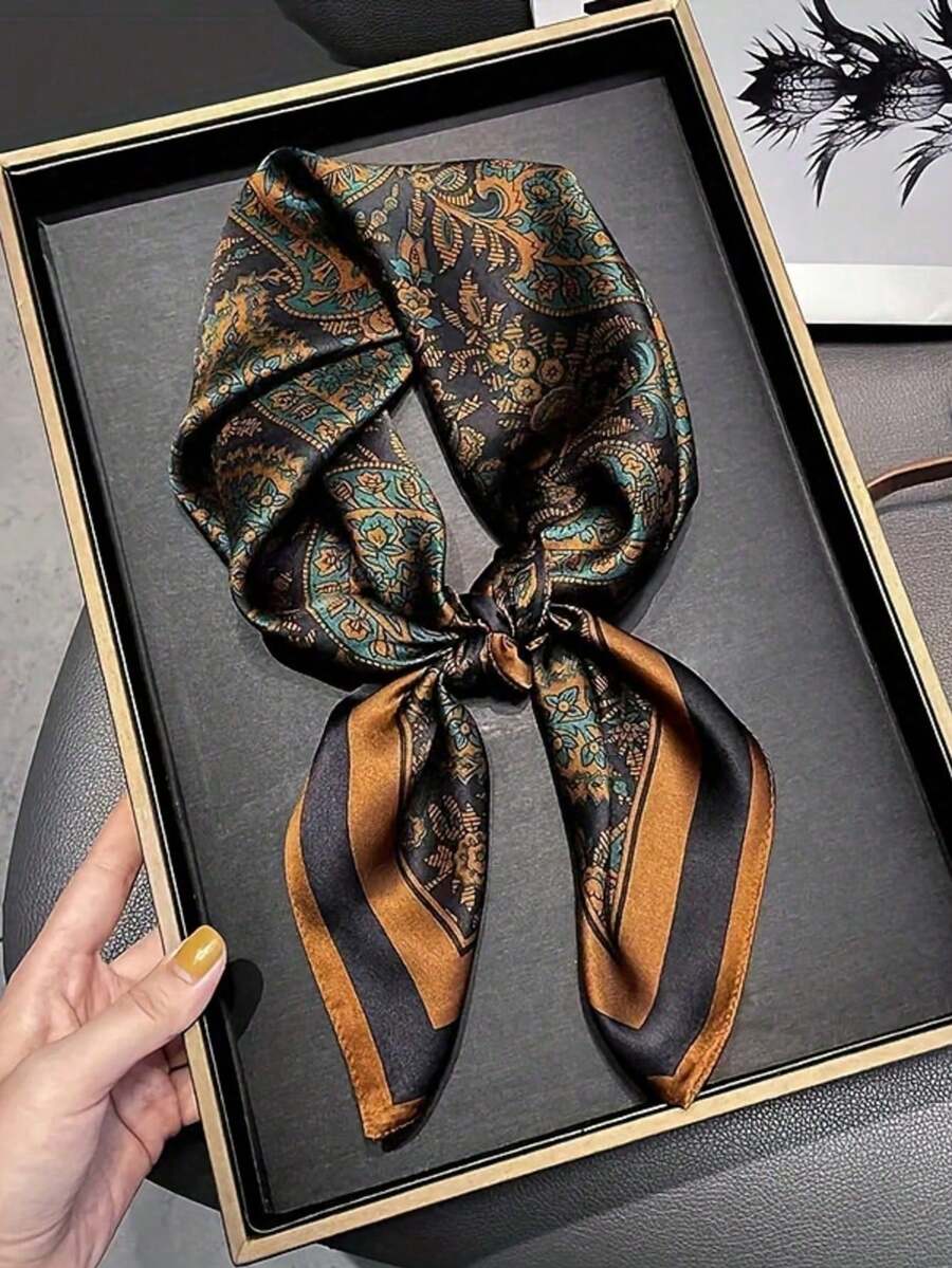 1 buah Syal Persegi Kecil Motif Paisley Vintage, Syal Sutra Tekstur Satin, Aksesori Pakaian untuk Bepergian, Pengikat Tas, Jilbab, Syal Leher - MultiWarna - View 1