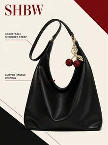 SHBW Women's Large Shoulder Tote Bag With Cherry Charm, New Fashion Design, Elegant And Stylish, Large Capacity Bag - Black - View 7