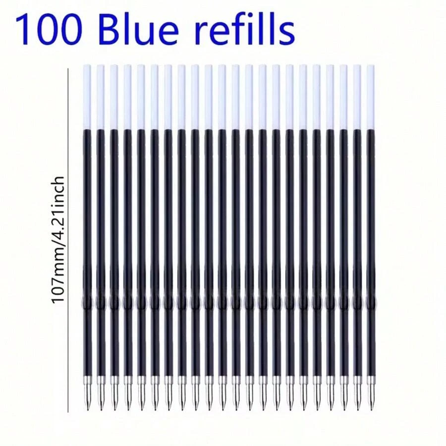100pcs/Box 0.7mm Ballpoint Pen Refills, Black Blue Red Replaceable Ink Cartridges, Universal 107mm Length For Retractable Ballpoint Pens, Office Supplies - Multicolor - View 1
