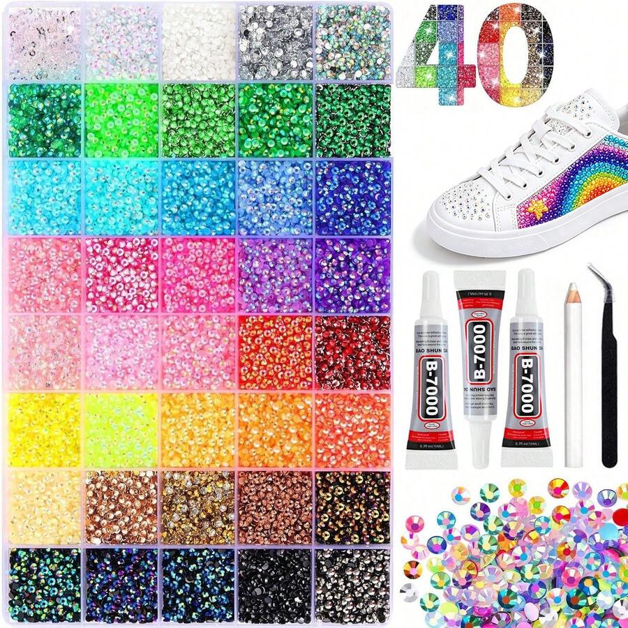 40 Colors Jelly Resin Rhinestone Set, Shiny Decorative Rhinestones DIY Craft Materials, Multi-Color Resin Set, Suitable For DIY Shoes, Water Cup Rhinestone Decoration, Diamond Painting - Multicolor - View 1