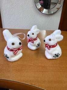 Set Of 3 Christmas Bunnies - White - View 2