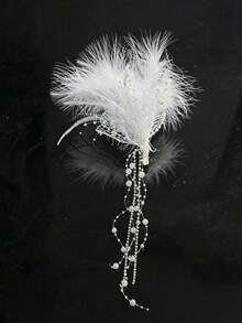 2pcs Women's Ethereal White Feather Butterfly Hair Clips, Long Pearl Tassel Side Clips, Bridal Hanfu Accessories - Multicolor - View 5