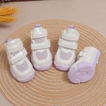 Breathable Mesh Puppy Shoes Soft Sole Wear-Resistant Adjustable Dual Hook & Loop Pet Shoes For Small And Medium Dogs Outdoor Foot Protection - Mauve Purple - View 3
