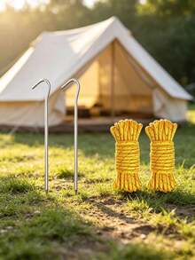Set 2pcs/4pcs Pasak Tenda Berbentuk J dari Paduan Besi Ringan dan Perlengkapan Tali Angin, Pasak Tanah Tenda Kemah Portabel - MultiWarna - View 1