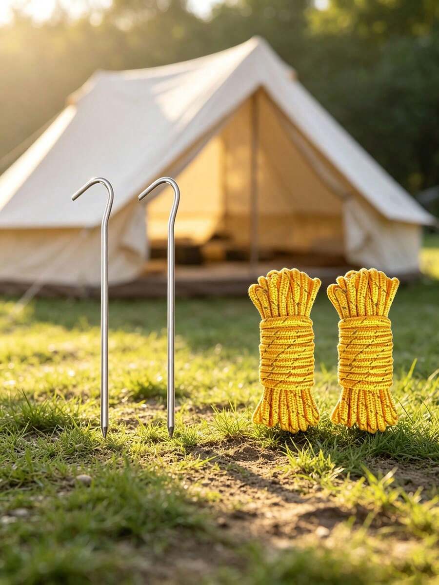 Set 2pcs/4pcs Pasak Tenda Berbentuk J dari Paduan Besi Ringan dan Perlengkapan Tali Angin, Pasak Tanah Tenda Kemah Portabel - MultiWarna - View 1